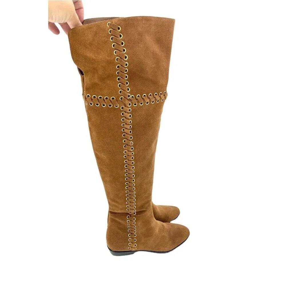 Michael Kors Boots Malin Grommet Suede Over-The-Knee Caramel SZ 6 New $395